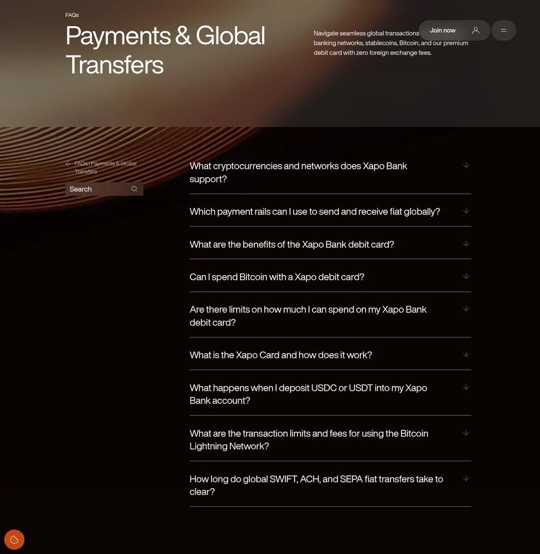 Xapo Bank's payment FAQ (xapobank.com, accessed 2026-10-05): the BTC-spend spread is stated in the operator's own words - 0.29%, with zero FX fees on card spending [2].