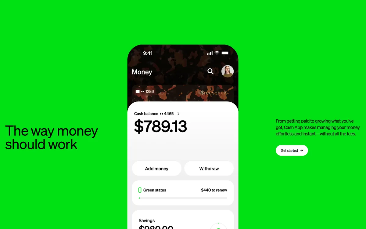 Screenshot: Cash App Card homepage