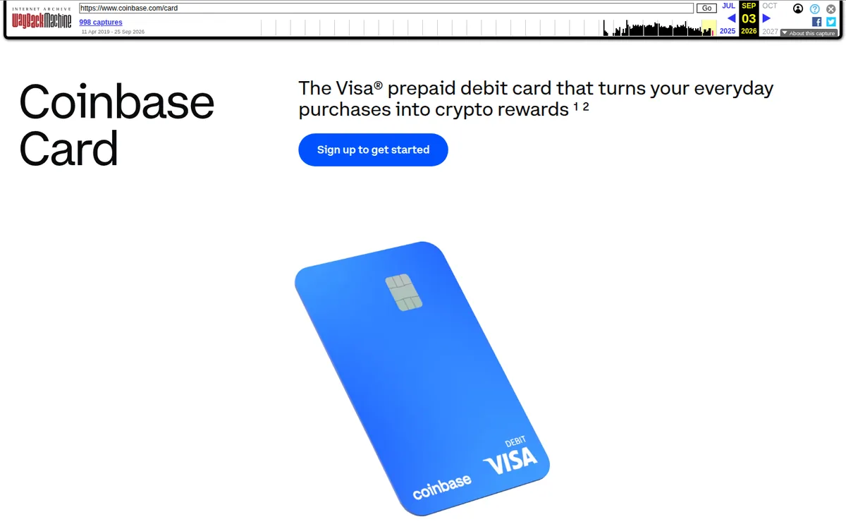 Screenshot: Coinbase Card card page