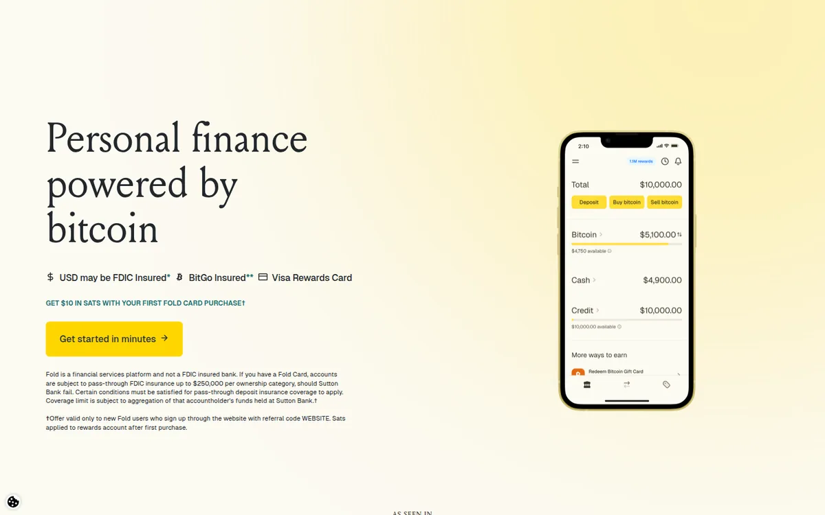 Screenshot: Fold Bitcoin Credit Card homepage