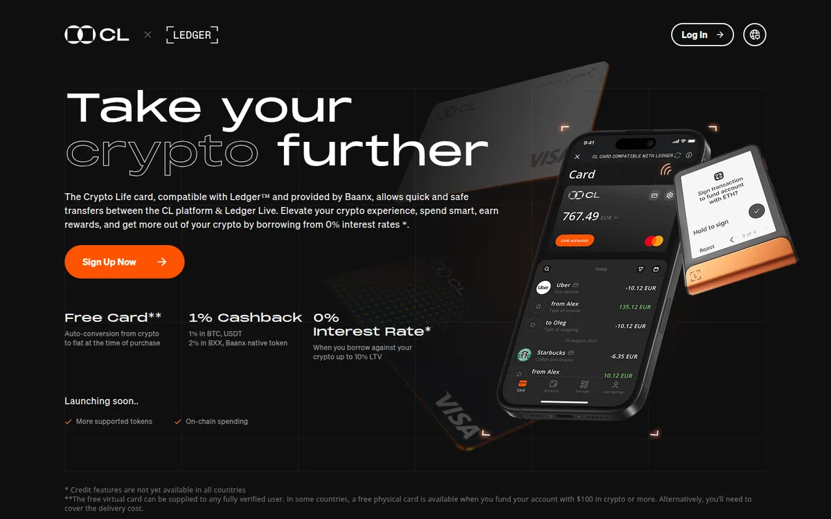 Screenshot: Ledger CL Card homepage