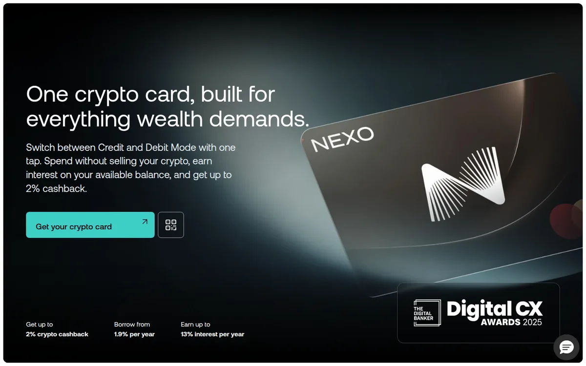 Screenshot: Nexo Card card page