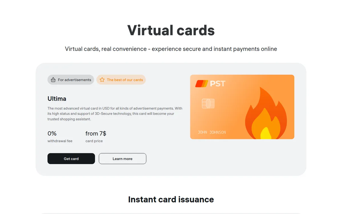 Screenshot: PST.NET card page