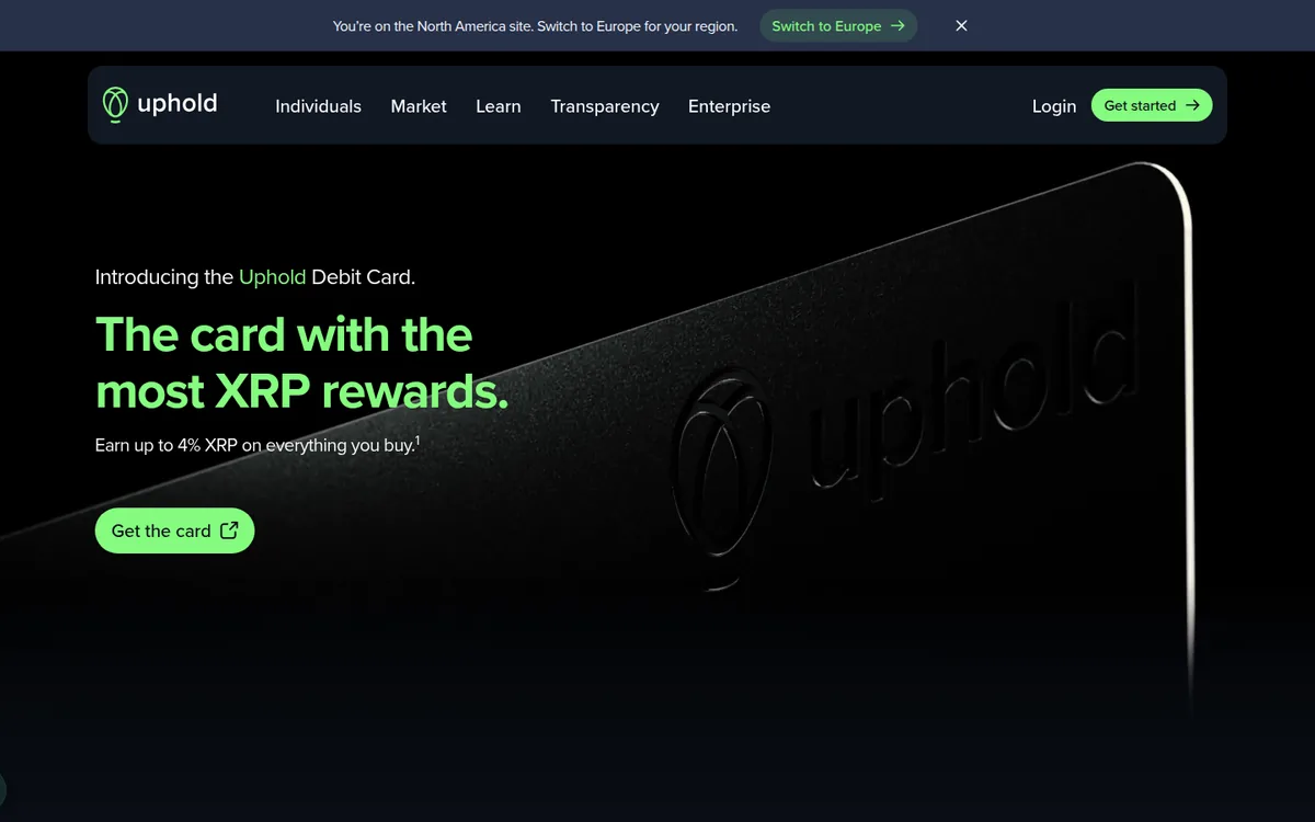 Screenshot: Uphold Card card page