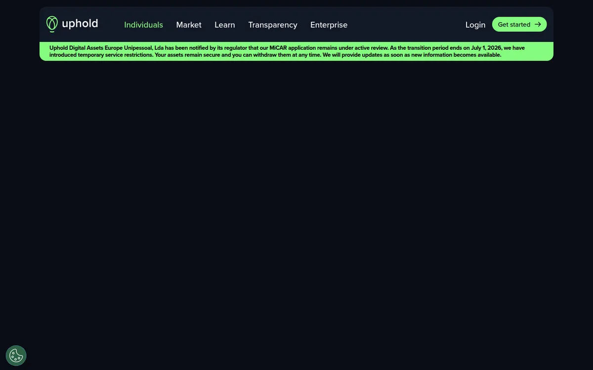 Screenshot: Uphold Card homepage