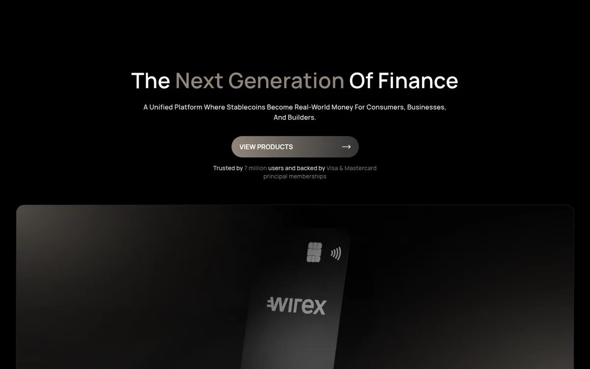 Screenshot: Wirex card page