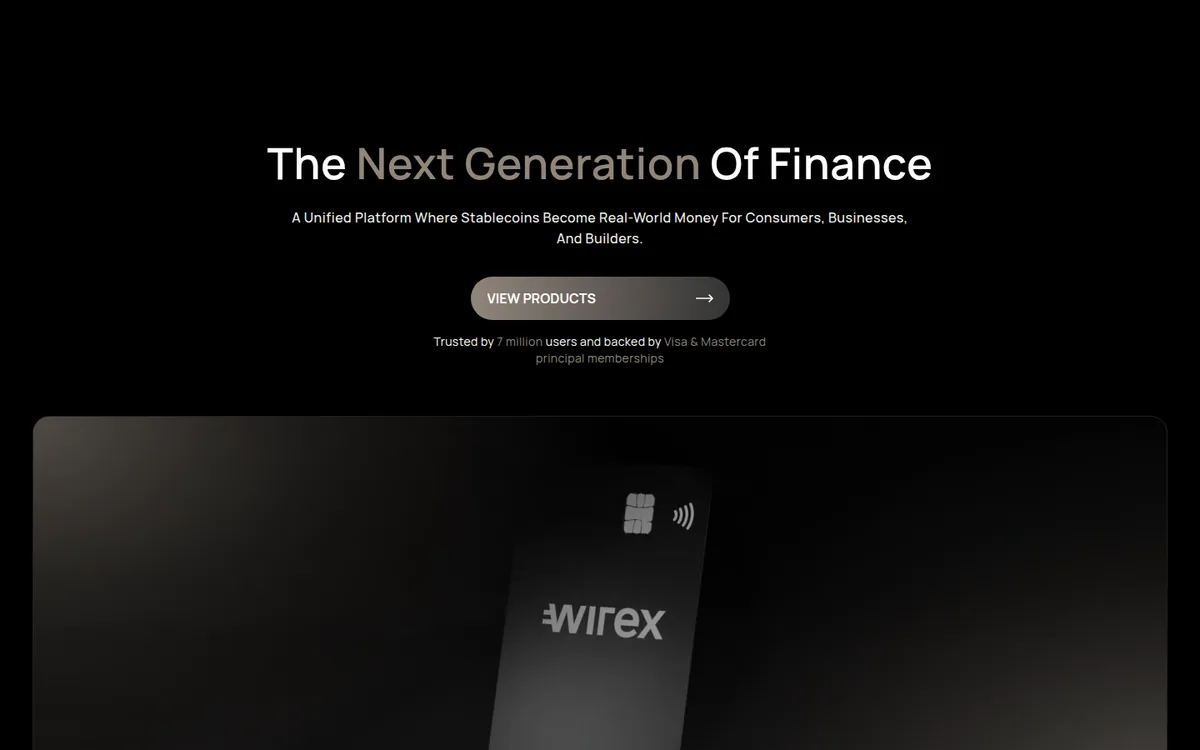 Screenshot: Wirex homepage