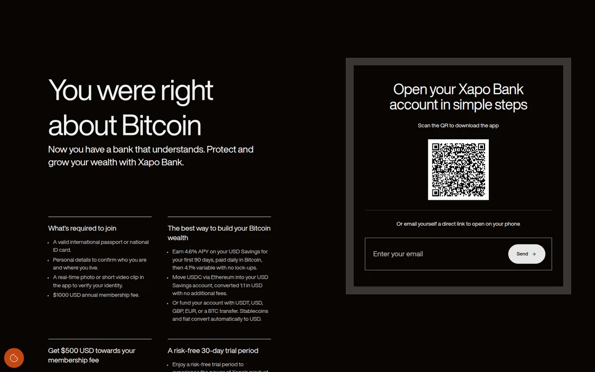 Screenshot: Xapo Bank card page